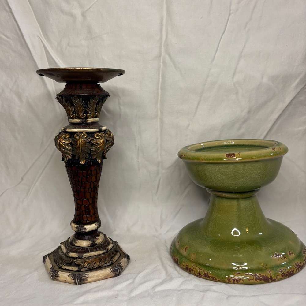 Elegant Brown and Green Candle Holders